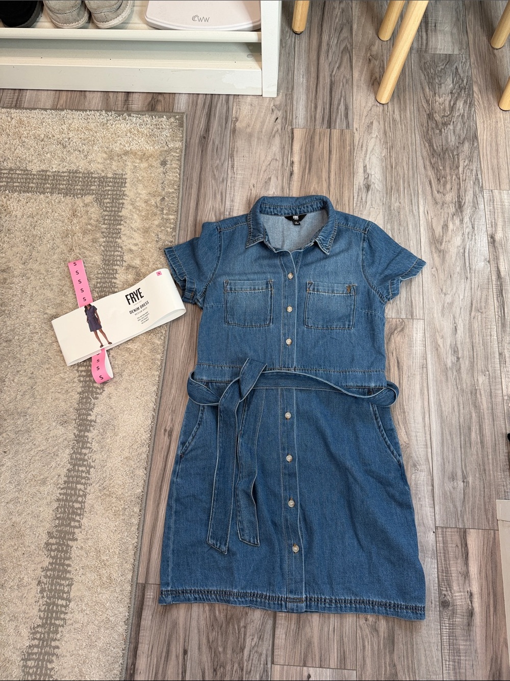 Frye Medium Wash Denim Full Button Front Dress with Tie Waist